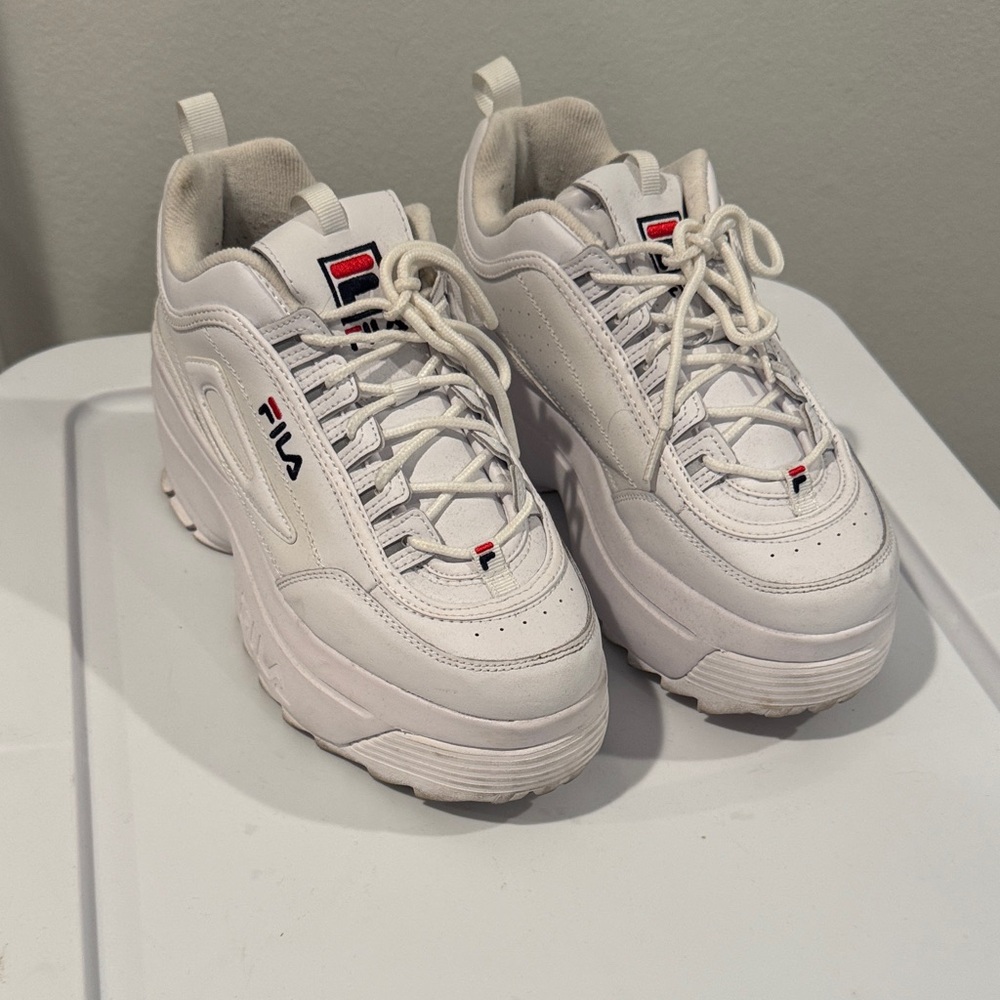 Fila White Sneakers with Red and Navy Details